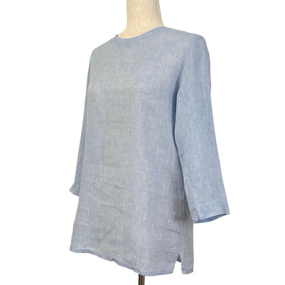Amina Rubinacci 100% Linen Tunic Top Back Button Up Baby Blue 3/4 Sleeves Size M - Picture 2 of 6